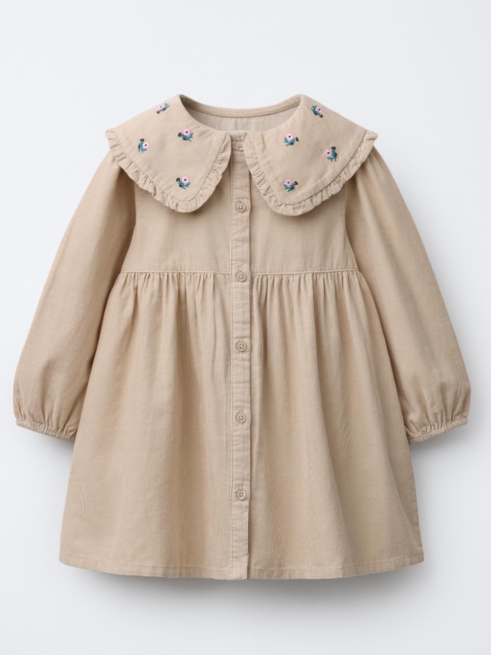 ZARA Embroidered Floral Corduroy Dress With Collar Toddler Girl Size 3 Years